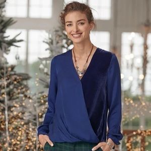 Sundance Blue Blended Paths Silk & Velvet Wrap Blouse